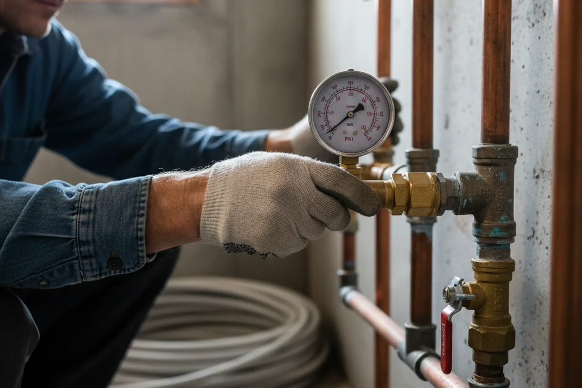 Pressure testing a repaired line during Water Line Repair in Schurz